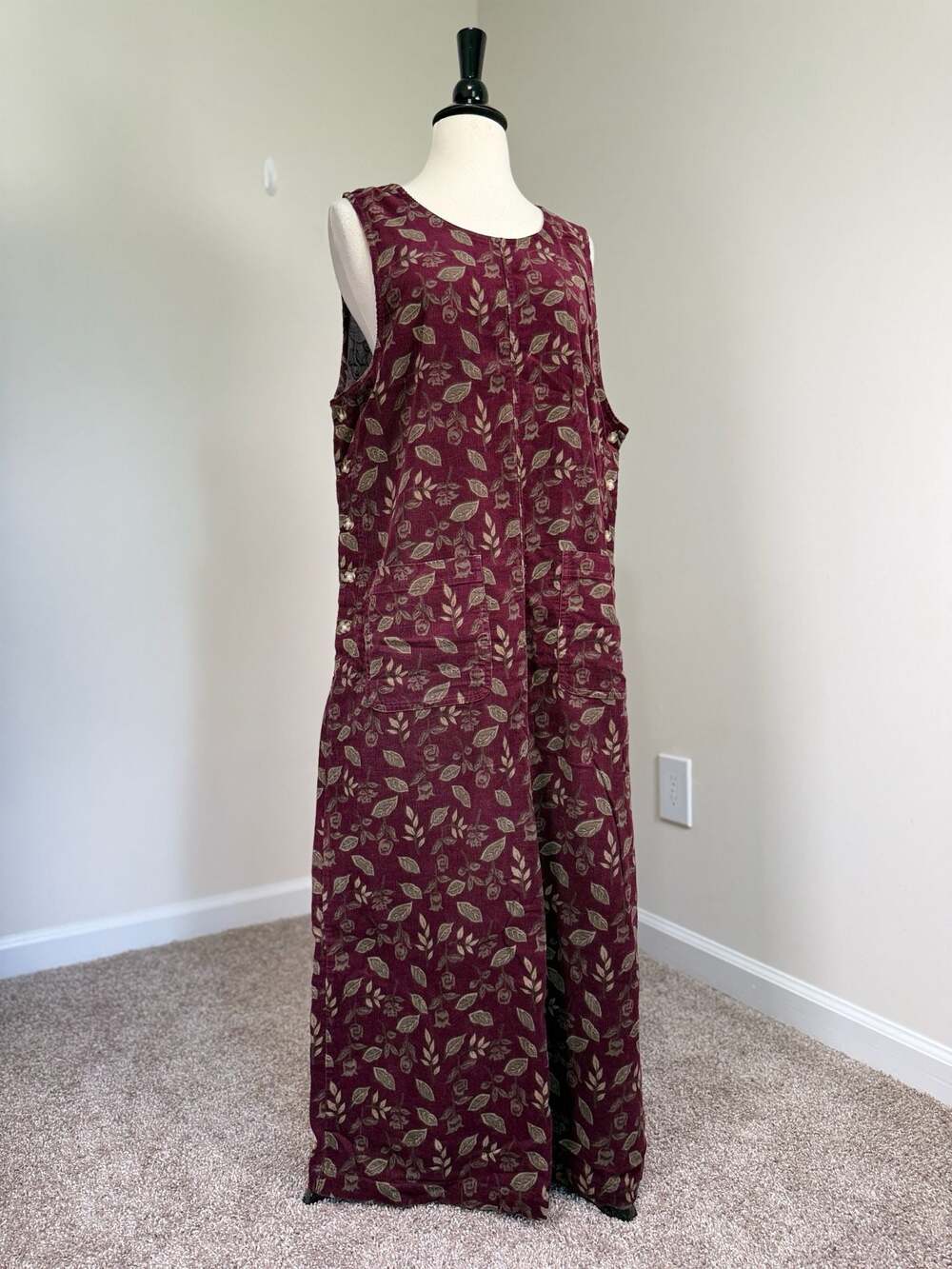 Cambridge Spirit Vintage Maroon Floral Corduroy Jumper Dress Cottagecore Fall